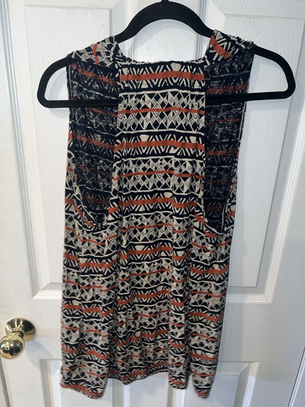 Lucky Brand Shirt Women 1X Linen Viscose Top Razor Back Sleeveless Boho Aztec - Picture 8 of 9